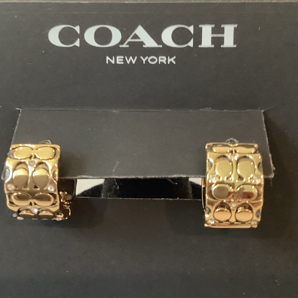 Coach Jewelry - Coach Gold Logo-Pattern Hoop Earrings, Brand New